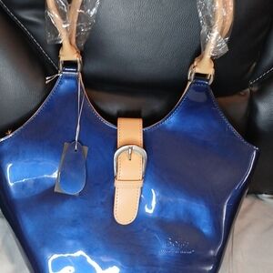 Beijo Blue and Tan Shoulder Bag NWT